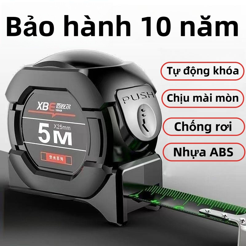 Thước cuộn thép, thước dây thép carbon 5m và 7,5m và 10m, sơn huỳnh quang cho bóng tối