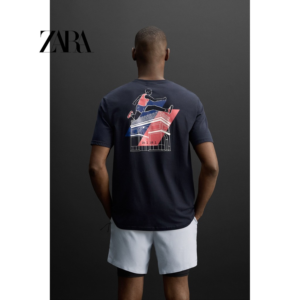 Áo thun nam ngắn tay in hình ZARA Sports Series màu đen 1501412 401