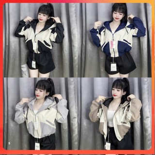  Áo Khoác Gió Nữ 2 Lớp Kiểu Dáng Croptop Phối Màu Xinh Xắn,Trẻ Trung,Năng Động-Anh Quân 