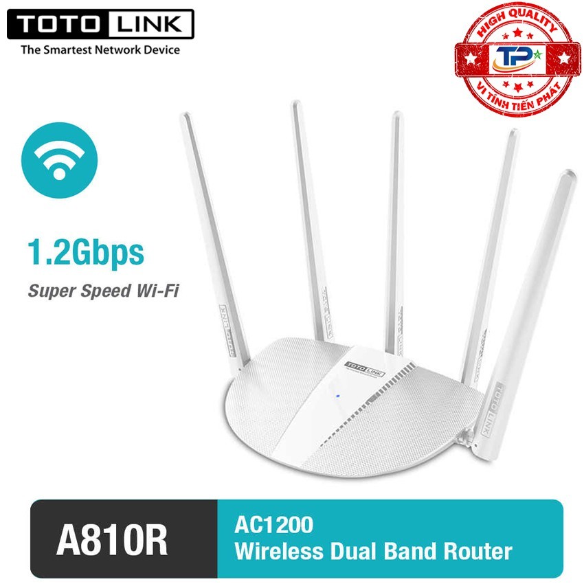 Bộ phát WiFi ToToLink AC1200 - A810R băng tần kép 5Ghz và 2.4Ghz - 5 ăngten