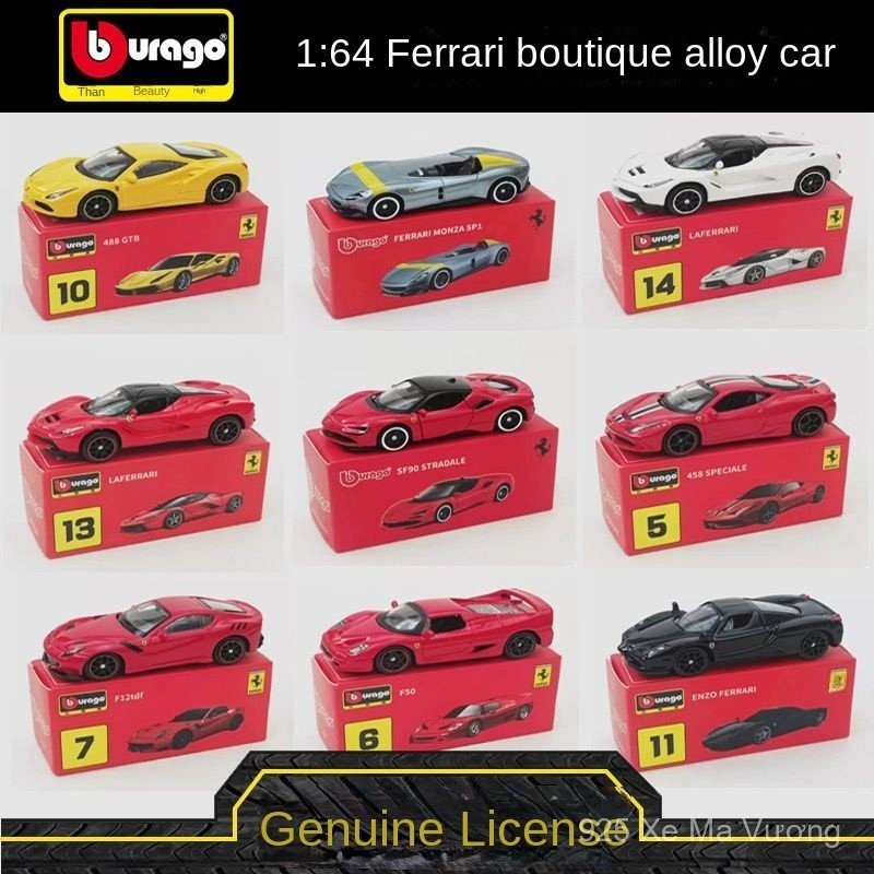 bruago Ferrari 1:64 Ferrari 488 Rafah SF90 xe chất lượng cao Mô hình xe hợp kim mô phỏng đồ trang tr