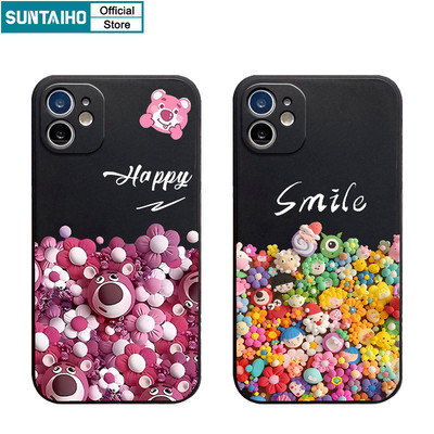 Suntaiho Vỏ Dễ Thương Ngộ nghĩnh Họa Tiết Gấu Dâu Vỏ Điện Thoại Cho Iphone 16 15 14 13 12 11 Pro Max IP 7 8 Plus Iphon X Xs XR Xs Max Silicon Mềm Cao Cấp Chống Sốc Ốp Lưng