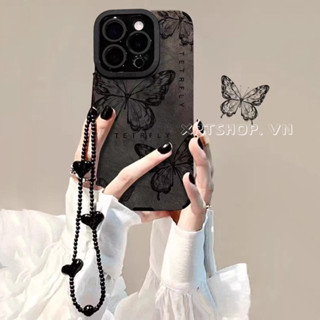 Ốp Điện Thoại Da Bướm Đen Cho iPhone 16ProMax 16Pro 16Plus 15ProMax 14 13 12ProMax 11 Bảo Vệ Toàn Diện Vỏ Bảo Vệ Chống Sốc