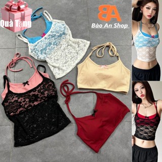 [A23] Sét bộ nữ 2 món áo bra Có Mút lót và áo 2 dây ren xuyên thấu mát mẻ gợi cảm cá tính croptop ôm body Free Size