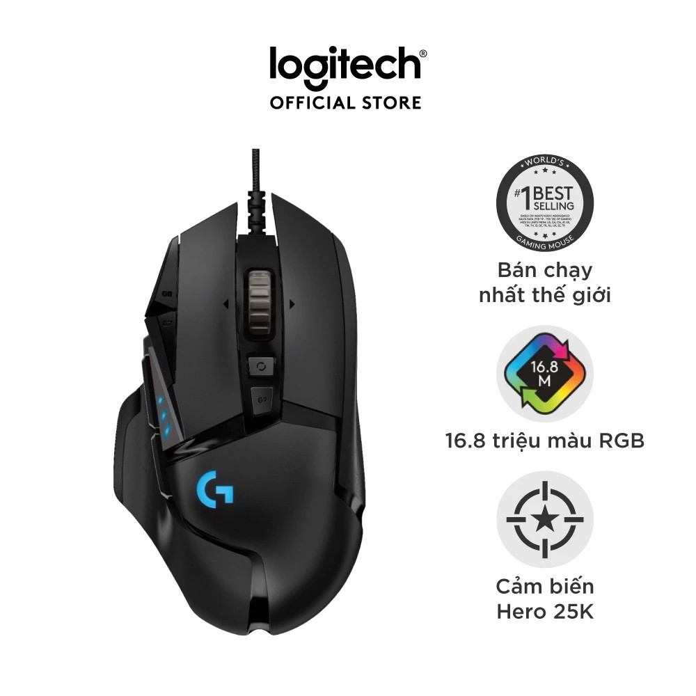 Chuột game có dây Logitech G502 Hero - Cảm biến Hero 25k, RGB, 11 nút lập trình - 3TStores
