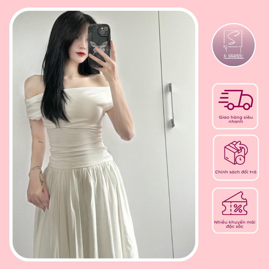 Áo thun trễ vai basic thun zip mềm mịn thấm hút mồ hôi - Sakura_Store_1188