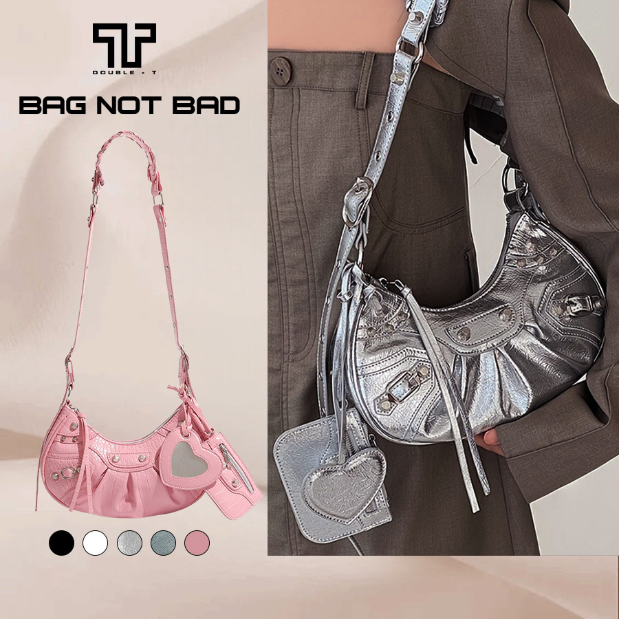Túi Xách Da PU Cao Cấp Doule T Form Cứng Phong Cách Y2K Hobo Bag Đi Chơi, Dự Tiệc Tặng Ví Nhỏ Và Móc Khóa Treo Túi - 46