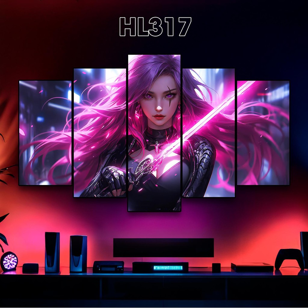 Bộ Tranh Katarina Liên Minh Huyền Thoại 5 Tấm Ghép Tráng Gương, Tranh Dán Tường Katarina, Tranh Kata