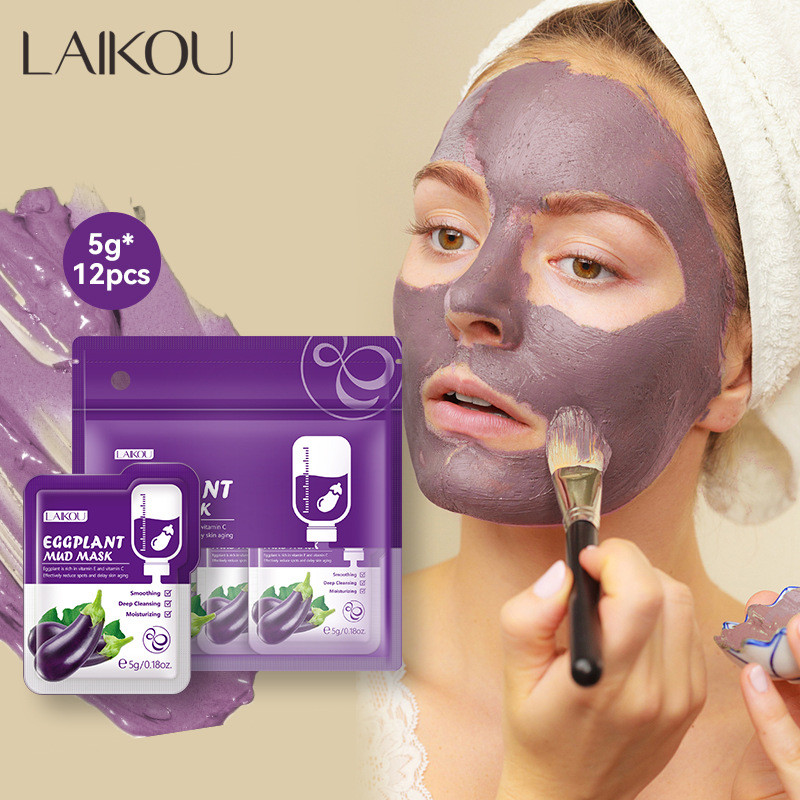 Premium Selection#LAIKOU New product Laiko Eggplant Mud Mask5g*12 Facial Mask Mud Facial Cleansing M
