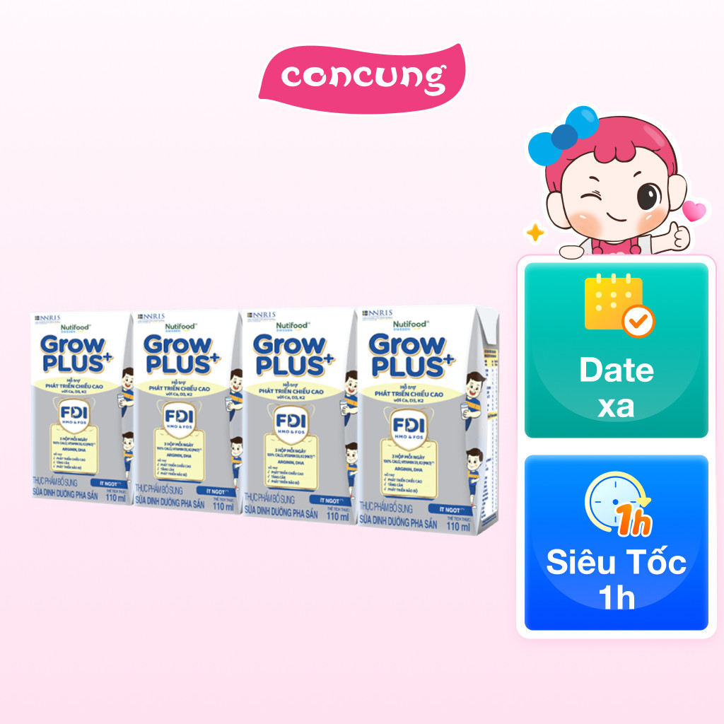 Thực phẩm bổ sung sữa dinh dưỡng pha sẵn GrowPLUS+ (Bạc), 4x110ml (trên 1 tuổi)