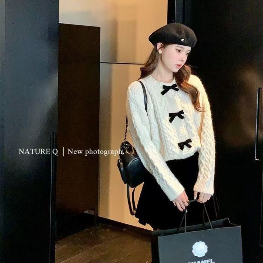 Meet-Adm Áo Len Dệt Kim Dày Dặn Dành Cho Nữ Áo Cardigan Dệt Kim Nơ Thời Trang Thu Đông Mới | BigBuy360 - bigbuy360.vn