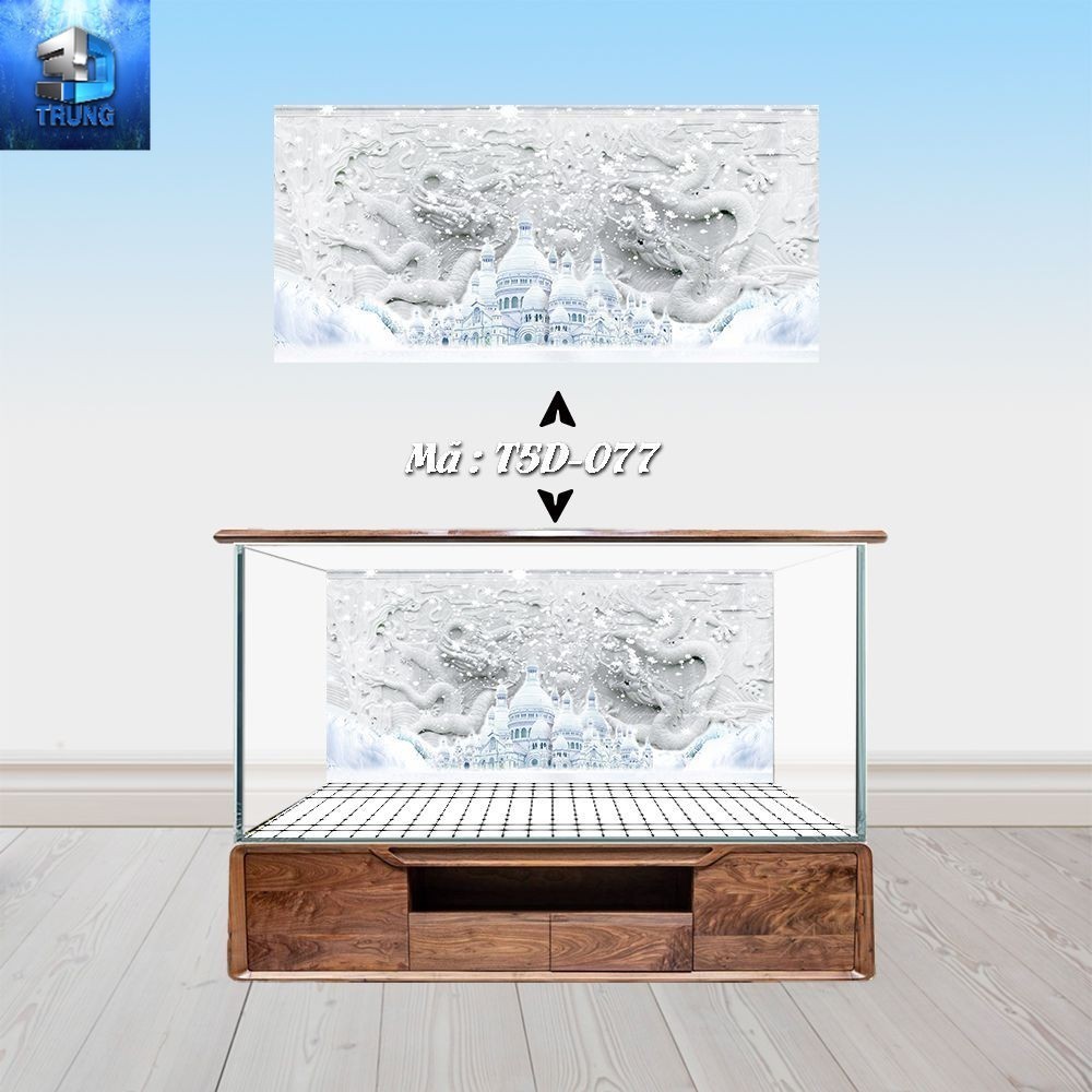 Tranh 3D dán hồ cá mẫu Rồng Trắng Decal 3 lớp chống bay màu có keo sẵn