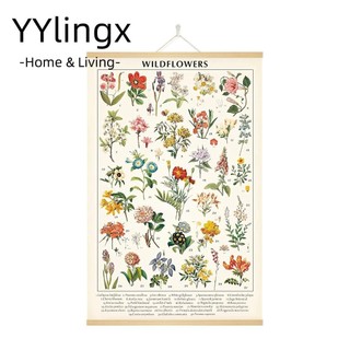 Poster hoa dại cổ điển, Tranh cuộn 15,7 X 23,6 Inch In nghệ thuật treo tường thực vật, Gỗ và vải thanh lịch Phong cách mộc mạc đầy màu sắc của phòng khách treo tường hoa