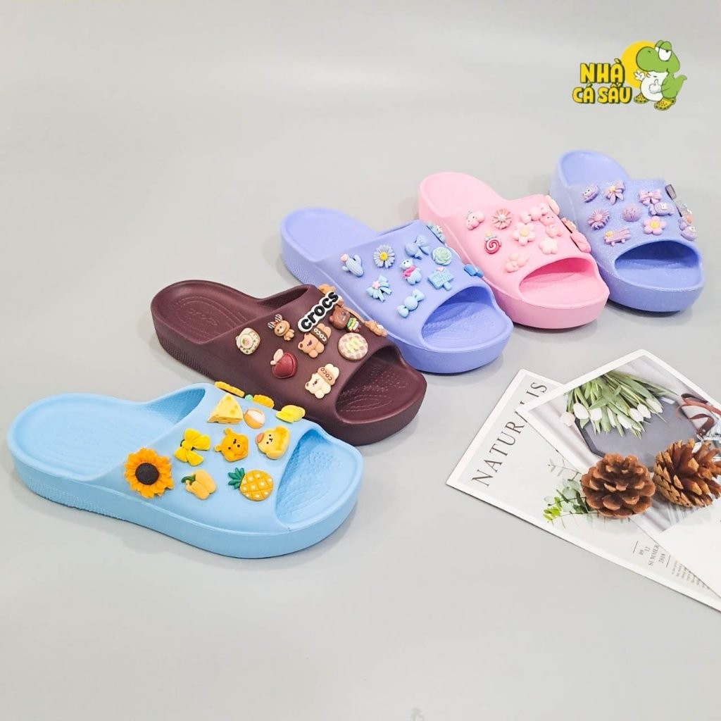 Dép cross quai ngang classic platform slide nữ chính hãng, dép lê cross nữ đế cao 5cm tặng jibbitz s