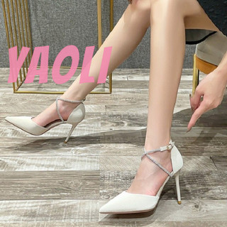 YAOLI Giày nữ mũi nhọn cao gót mới kim cương giả khóa một dòng dép rỗng