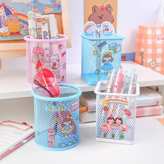 Giỏ đựng bút cute bằng thép không gỉ, giỏ đựng bút decor bàn học, bàn làm việc