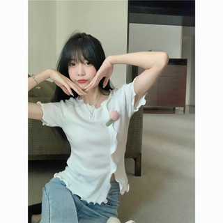 Áo len ngắn tay Yuewen Fungus Edge dành cho nữ mùa đông mỏng Slim-Fit Sli