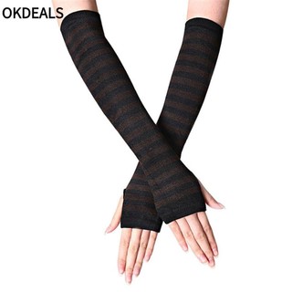 Găng Tay Dài Hở Ngón Bằng Cotton Mềm Mại Họa Tiết Kẻ Sọc