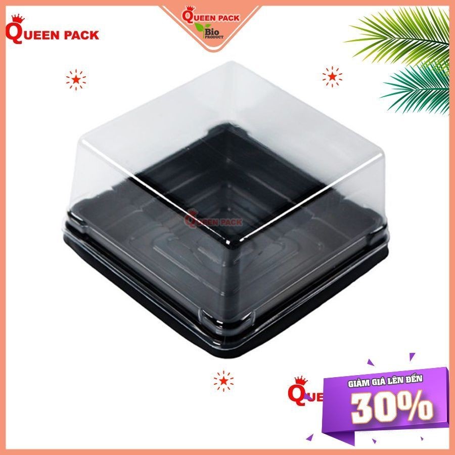 [HCM QP] SET 50 Hộp Nhựa Vuông 5.5x5.5x4cm (ĐẾ ĐEN) bánh 50gr-80gr Có nắp Trong Suốt - Đựng Bánh Tru