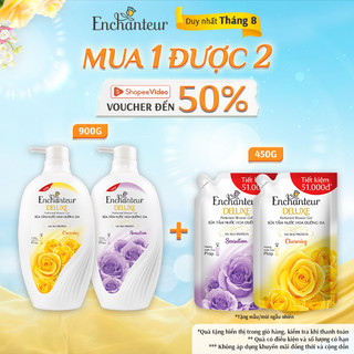 [TẶNG TÚI 450G] Sữa tắm hương nước hoa dưỡng da Enchanteur Charming/ Sensation 900g + Tặng kèm Túi sữa tắm 450g
