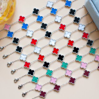 Vòng tay cỏ bốn lá thép Titan cặp đôi Hàn Quốc Vòng Tay Cỏ Bốn Lá màu thép đơn giản không phai màu có thể xuống