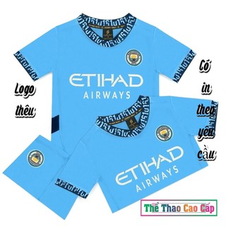 [Đồ trẻ em - Có in] Mancity xanh Quần áo bóng đá trẻ em Chất thun lạnh Siêu đáng yêu