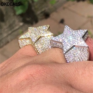 OKDEALS Tai Đính Đá Thời Trang Sang Trọng Cho Nam Và Nữ|Nhẫn Ngôi Sao Đính Đá CZ