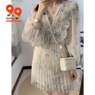 Đầm Chiffon Xếp Ly In Hoa Kiểu Pháp Thời Trang Mùa Hè 2022 Cho Nữ