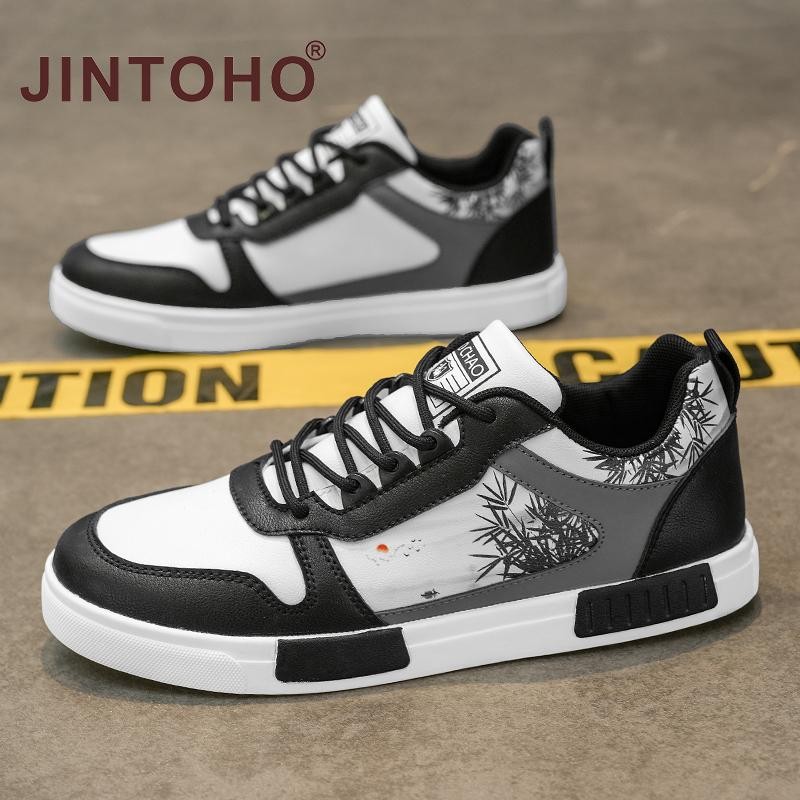 Jintoho Thời Trang Nam Trắng Vải Da Ngoài Trời Kích Thước Lớn Nam Giày Thể Thao Trượt Ván Giày Sneak
