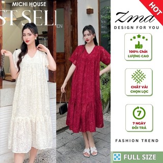 Đầm babydoll dáng suông dài Bigsize thiết kế cổ V dài quá Gối mặc đi làm đi tiệc thoải mái ZMA