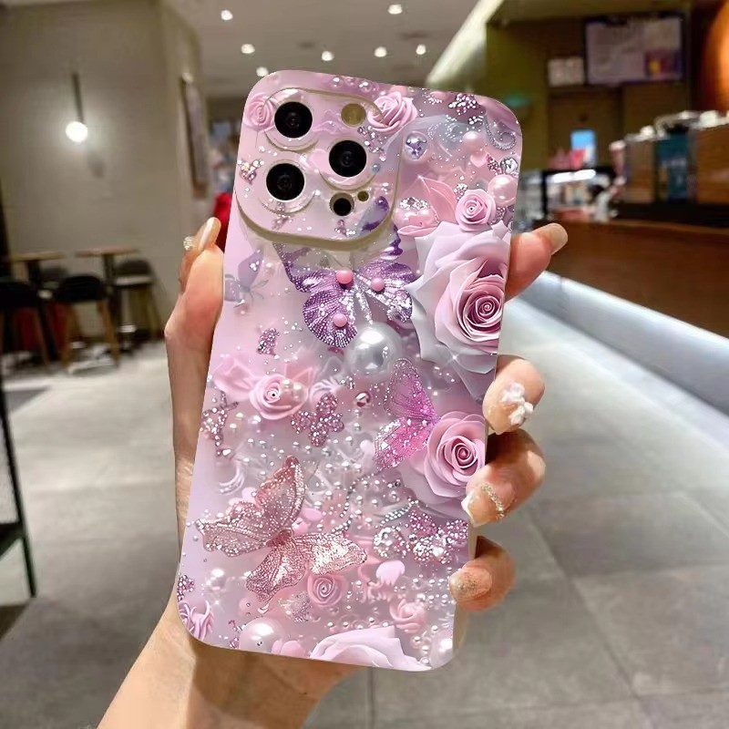 Ốp Điện Thoại Hoa Hồng Dreamy Cho iPhone 16 Pro Max iPhone XR X XS Max 15 13 11 12 14 Pro Max 7 8 14 15 16 Plus SE 2020 13 12 Mini Vỏ Điện Thoại Silicon Mềm Màu