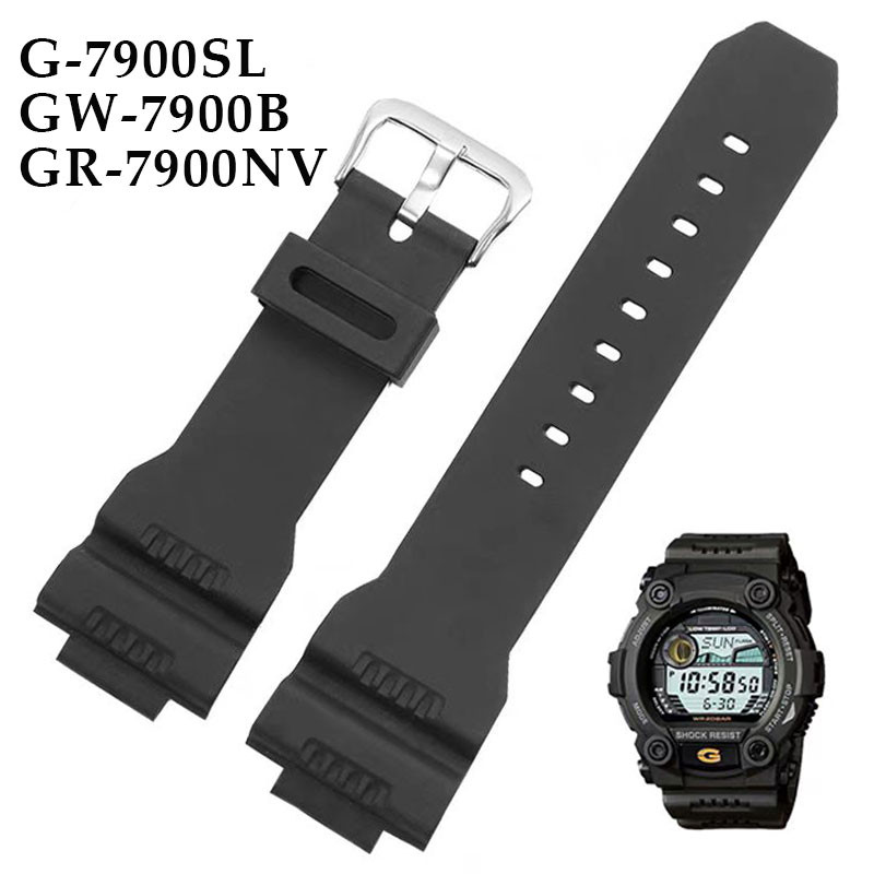 Dây đồng hồ cao su silicone 16mm cho Casio G-SHOCK 7900 G-7900SL GW-7900B GR-7900NV, màu đen