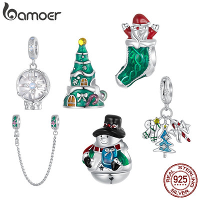 Bamoer Bạc 925 Quyến Rũ Giáng Sinh Gấu Tuần lộc Mặt Dây Chuyền Phụ Kiện Món Quà Trang Sức Cho Nữ