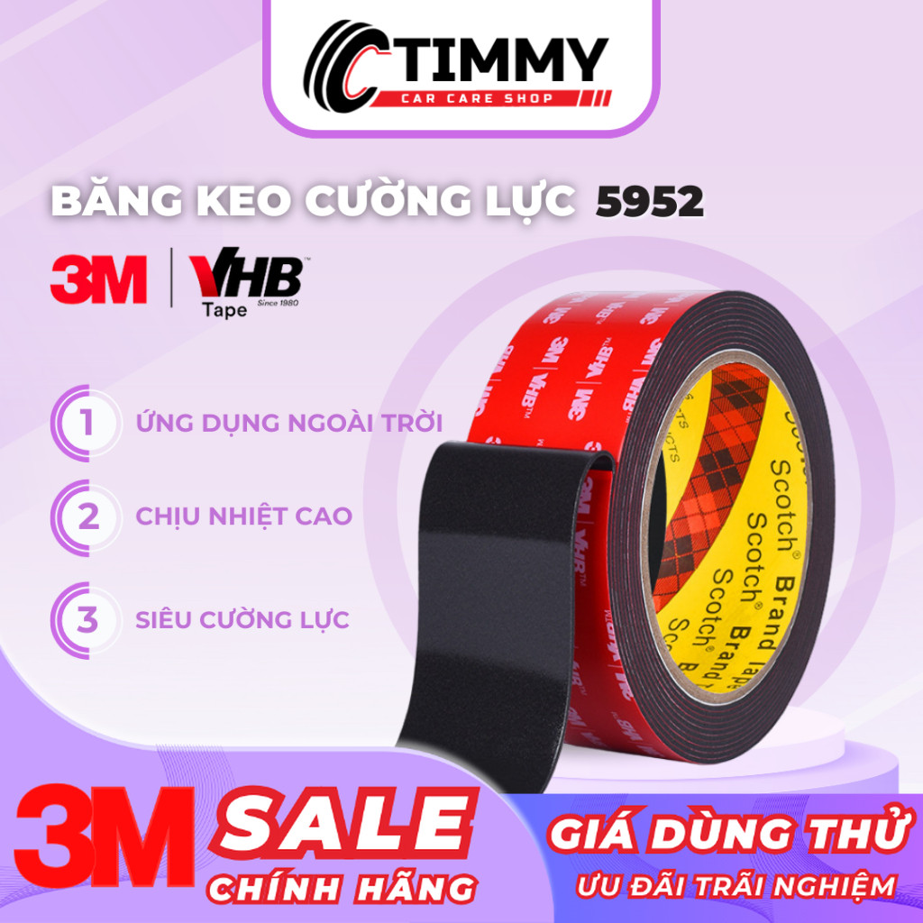 Băng Keo Cường Lực 2 Mặt Siêu Dính VHB 3M 5952 (10Mm x 33m| Màu Đen) - Timmy Shop