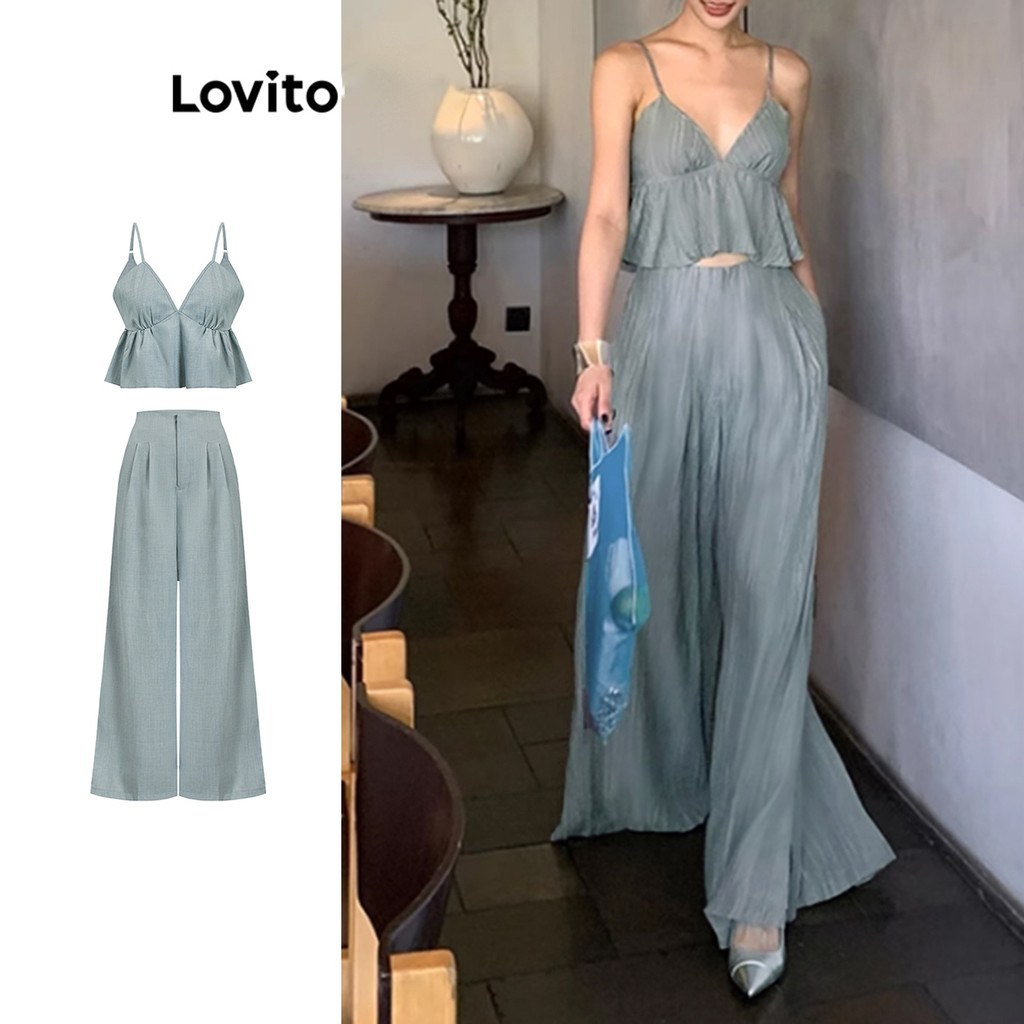 Lovito Bộ quần dài khóa kéo đơn giản Boho dành cho nữ L104ED794