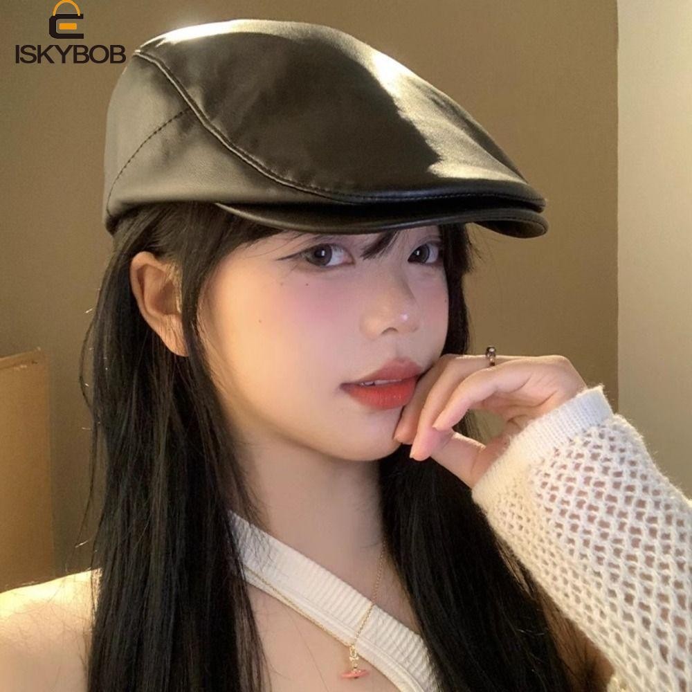Mũ nồi FUZOU Y2k, Mũ nồi bằng da PU Harajuku cổ điển, Retro Casual Subculture Gothic Họa sĩ mũ Unisex