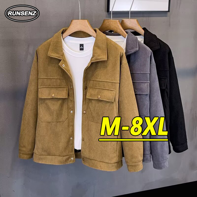 M-8xl Áo khoác vải nhung cao cấp Nam Plus Size Áo khoác đơn giản dáng rộng dài tay Áo sơ mi Oversize