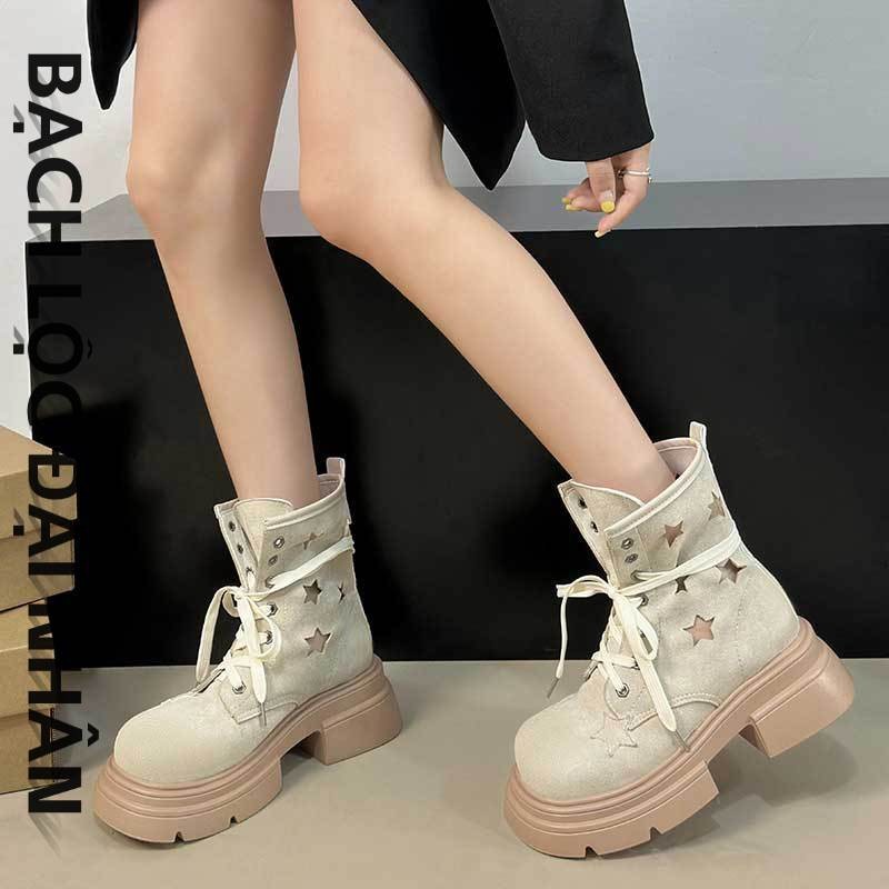 Giày bốt Martin đế bệt thời trang cổ điển dành cho nữ Giày bốt thời trang đa năng