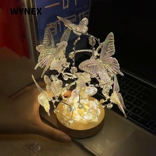 WYNEX Đèn ngủ , Đèn ngủ bướm lãng mạn DIY, Đế gỗ thủ công thời trang Quà tặng sinh nhật Máy tính để bàn Đèn trang trí Bestie