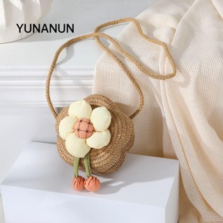Túi cói YUNAUN, Túi đeo vai hoa rơm, Ví đựng tiền xu dệt dễ thương cho bé gái Trẻ em