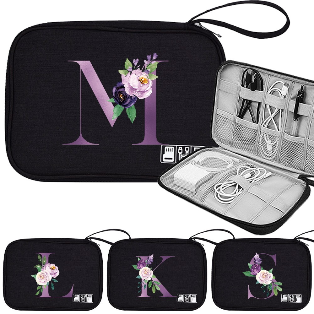 Digital bag Digital Tool Bag Cable Storage Bag Mobile Power Bag Multi-Functional Purple Pattern zipp