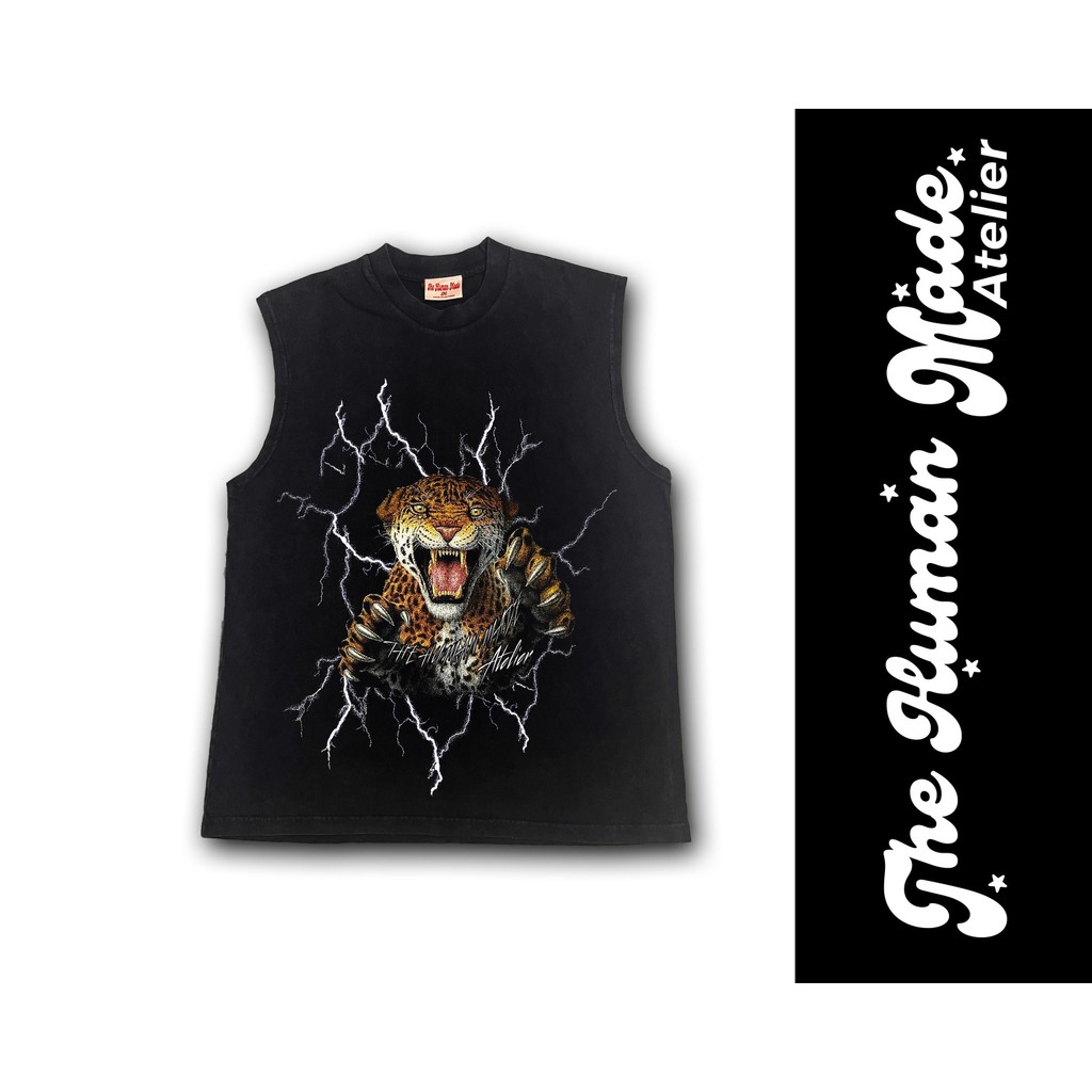 Áo tank top ba lỗ form over 250GSM | Wash in trame DTF thunder panther | The Human Made Atelier | co