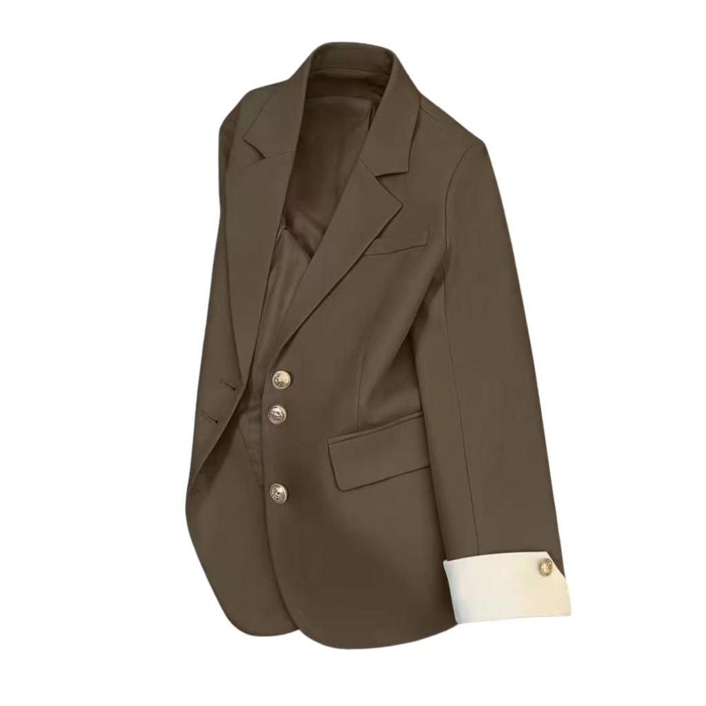 SUIT-22 Nữ Dài Tay SUIT Blazer Vàng Nút Vải Tốt Có Lót