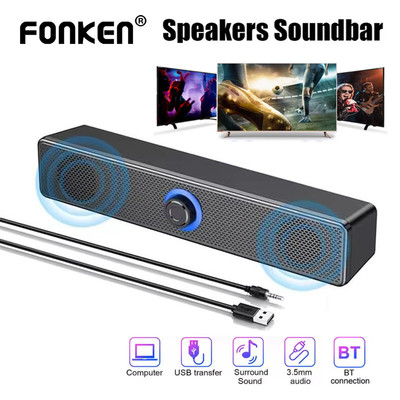 Fonken PC Soundbar Loa Bluetooth có dây và không dây Hỗ trợ USB Soundbar cho TV Pc Laptop Chơi game Rạp hát tại nhà Hệ thống âm thanh vòm
