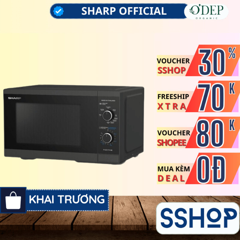 Lò Vi Sóng Cơ Có Nướng Sharp R-G251TV-SL/BK 25L Công Suất 800W, 5 Mức Công Suất - Bảo Hành 12 tháng 