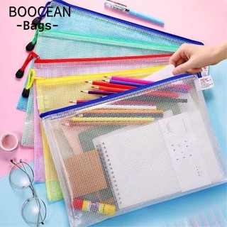BOOCEAN Túi lưới dây kéo, Túi đựng hồ sơ dung tích lớn dày, Túi hóa đơn chống nước PVC trong suốt đơn giản Văn phòng trường học