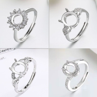 Đa Năng DIY Nhẫn Khung S925 Mạ Bạc Mở Đầu Nhẫn Nữ Trần Khay dát Đá Quý Ngọc Hình Bầu Dục Trứng Mì