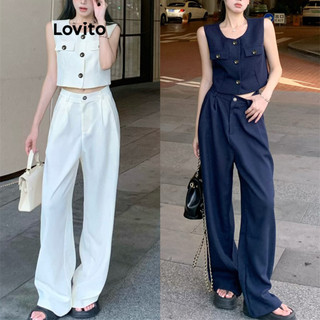 Lovito Bộ quần có túi phía trước trơn có nút đơn giản dành cho nữ LNE50271