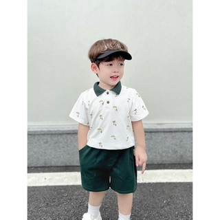  Set polo họa tiết cây dừa chất cotton cá sấu thoáng mát phối quần short cho bé từ 9-25kg 0424B02
