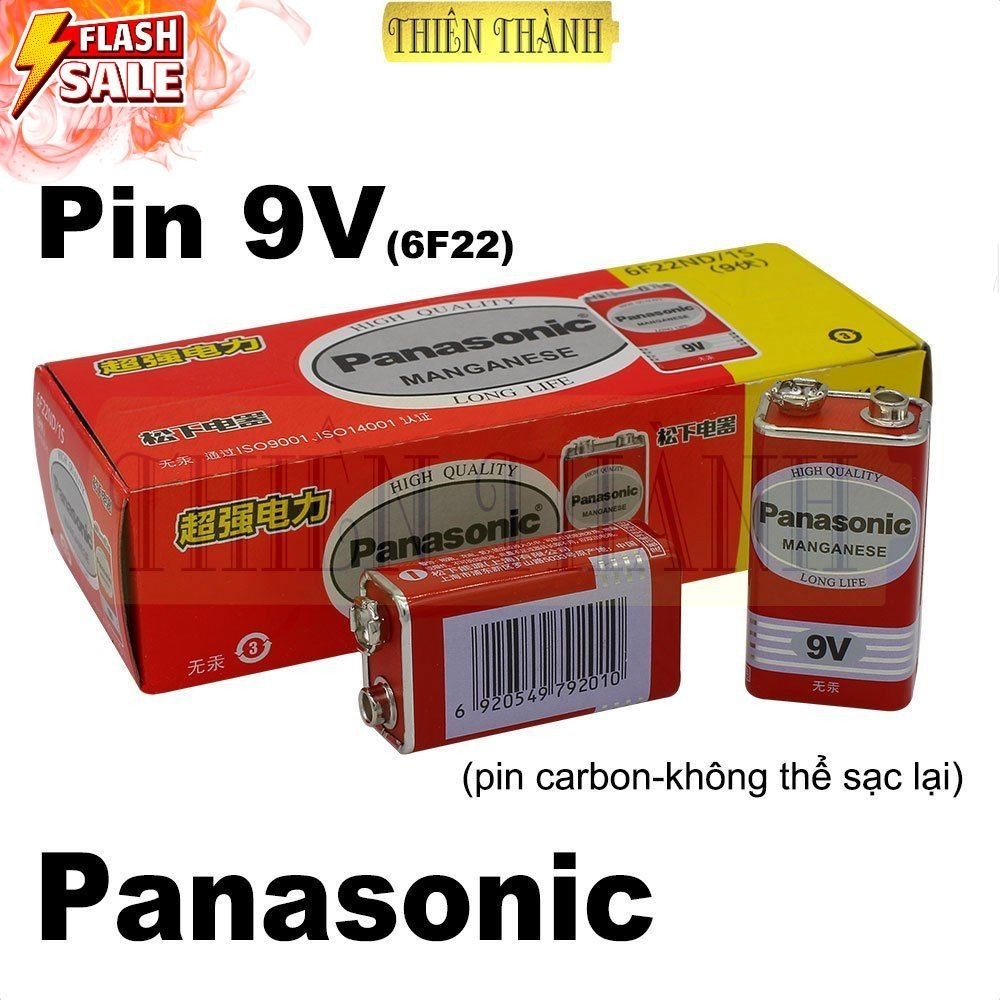 Pin 9V Panasonic,carbon,pin vuông,pin 6F22 cho micro không dây, báo động khói,đồng hồ vạn năng